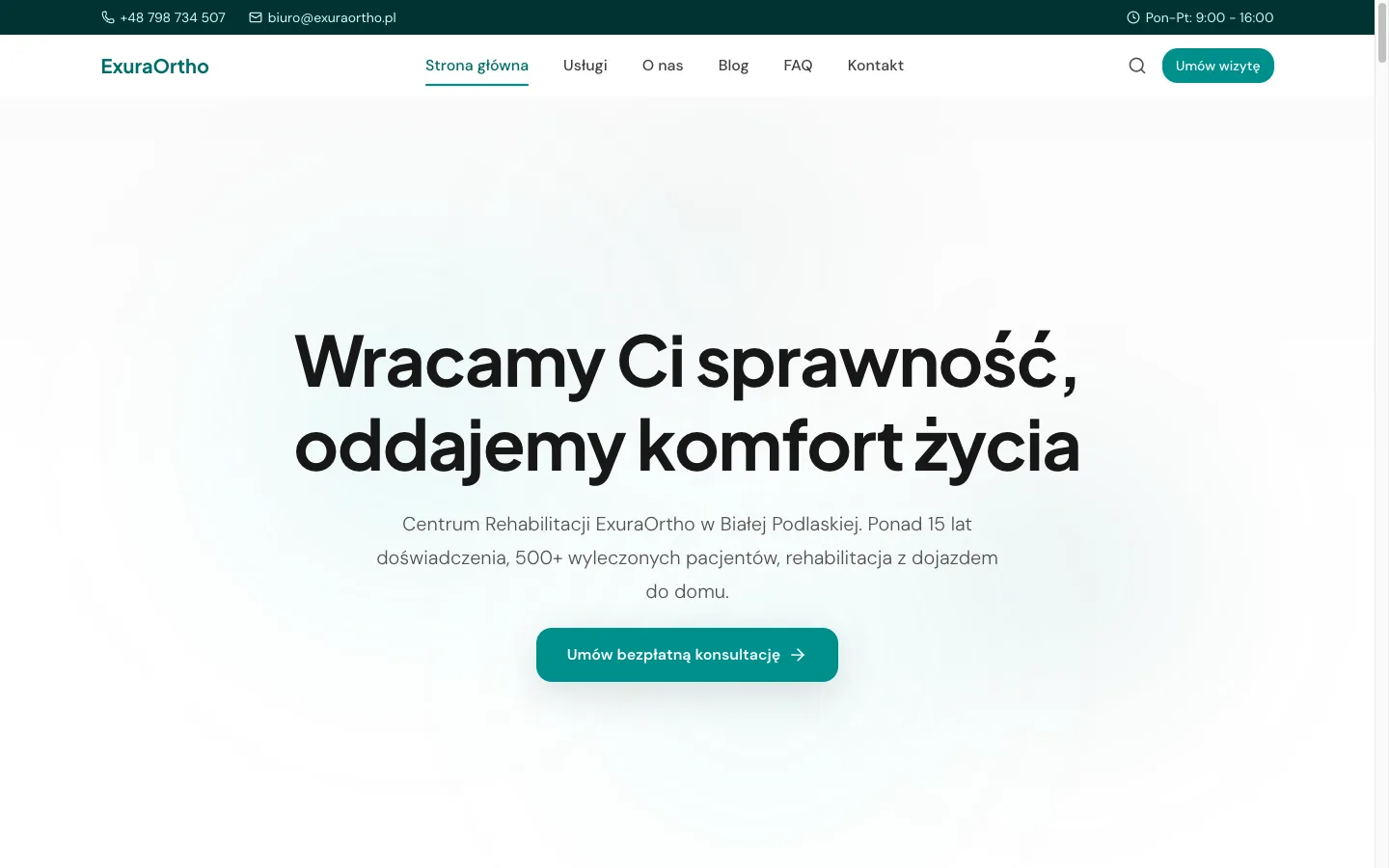 Zrzut strony Exura Ortho — centrum rehabilitacji